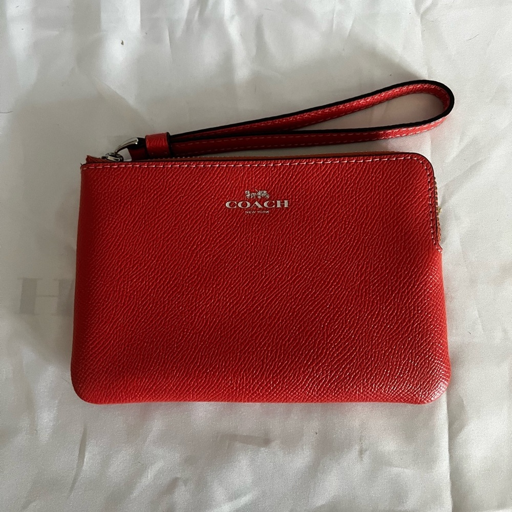 PINK Coach Leather Wristlet with Silver Logo